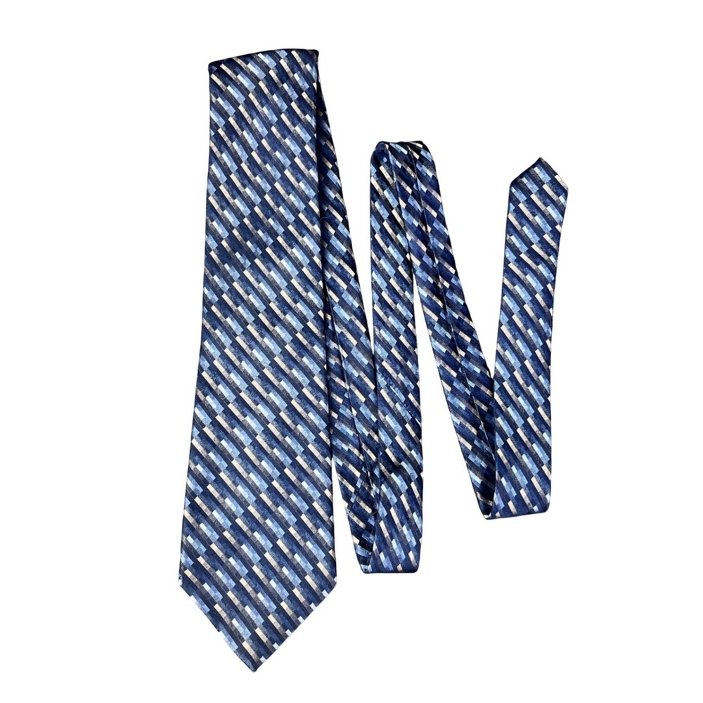 Paul Dione Mens Blue Geometric Block 100% Silk Necktie Business Formal